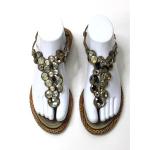 Rene Caovilla Crystal Flats T-Strap Sandals Size 37